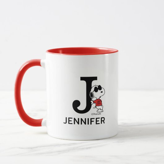 Erdnüsse | Snoopy "Joe Cool" | Name & Monogramm J Tasse (Links)
