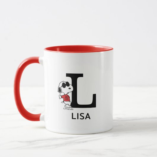 Erdnüsse | Snoopy "Joe Cool" | Name & Monogramm L Tasse (Links)