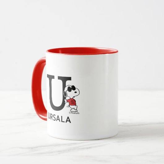 Erdnüsse | Snoopy "Joe Cool" | Name & Monogramm U Tasse (Vorderseite Links)