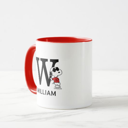 Erdnüsse | Snoopy "Joe Cool" | Name & Monogramm W Tasse (Vorderseite Links)