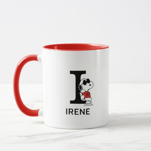 Erdnüsse | Snoopy "Joe Cool" | Name und Monogramm Tasse (Links)