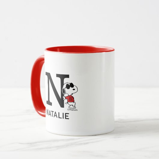 Erdnüsse | Snoopy "Joe Cool" | Name und Monogramm Tasse (Vorderseite Links)