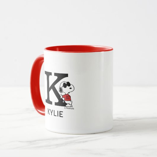 Erdnüsse | Snoopy "Joe Cool" | Name und Monogramm Tasse (Vorderseite Links)