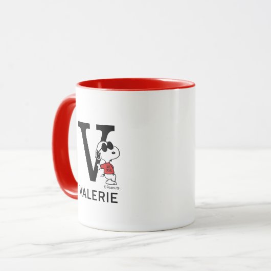 Erdnüsse | Snoopy "Joe Cool" | Name und Monogramm  Tasse (Vorderseite Links)