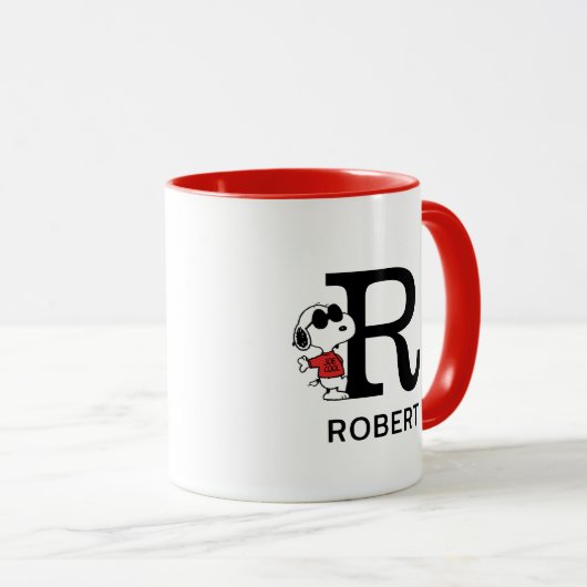 Erdnüsse | Snoopy "Joe Cool" | Name und Monogramm Tasse (VorderseiteRechts)
