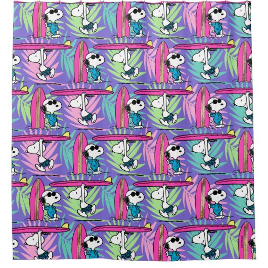 Erdnüsse | Snoopy Lila Surfmuster Duschvorhang (Vorderseite)