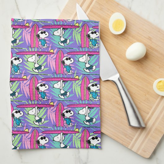 Erdnüsse | Snoopy Lila Surfmuster Geschirrtuch (Viertel Falte)