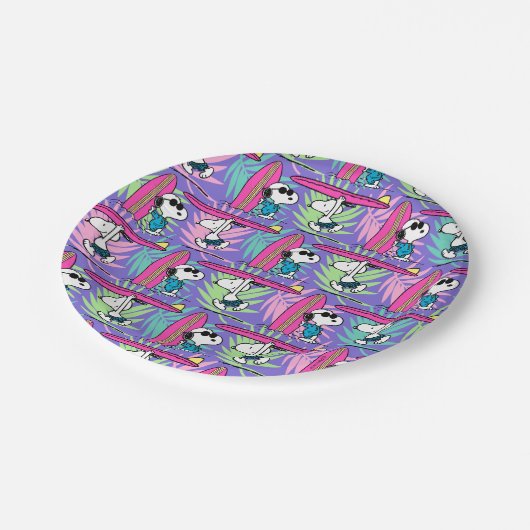 Erdnüsse | Snoopy Lila Surfmuster Pappteller (Schrägansicht)