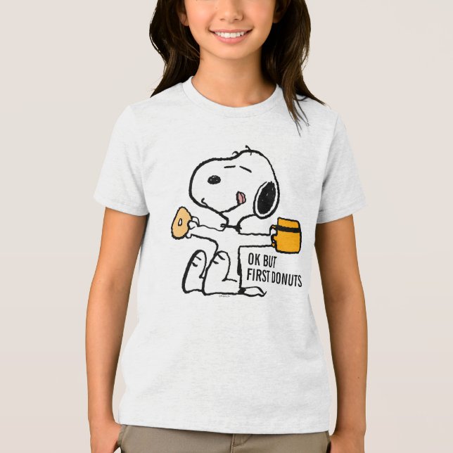 Erdnüsse | Snoopy OK, aber erster Kaffee Tri-Blend Shirt (Vorderseite)