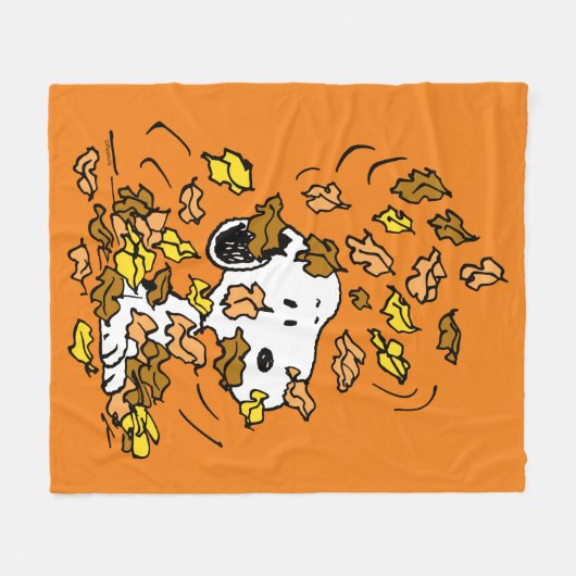Erdnüsse | Snoopy Pile von Blätter Fleecedecke (Vorderseite (Horizontal))