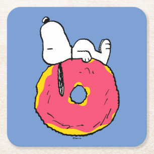 Erdnüsse   Snoopy Pink Donut Rechteckiger Pappuntersetzer