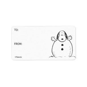 Erdnüsse   Snoopy Playing Snowman Gift Tag Adressaufkleber