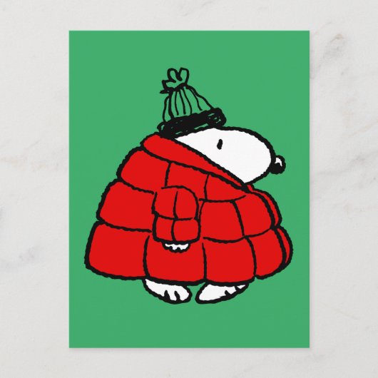 Erdnüsse | Snoopy Red Puffer Jacket Feiertagspostkarte (Vorderseite)