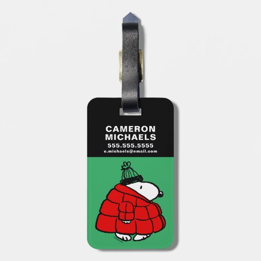 Erdnüsse | Snoopy Red Puffer Jacket Gepäckanhänger (Rückseite vertikal)