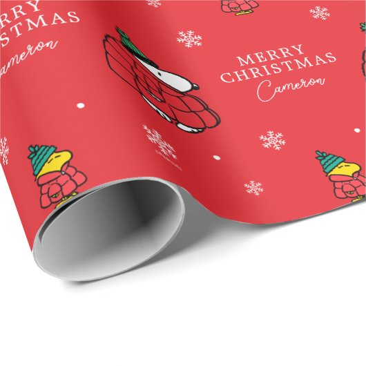 Erdnüsse | Snoopy Red Puffer Jacket Geschenkpapier (Rolleneckpunkt)