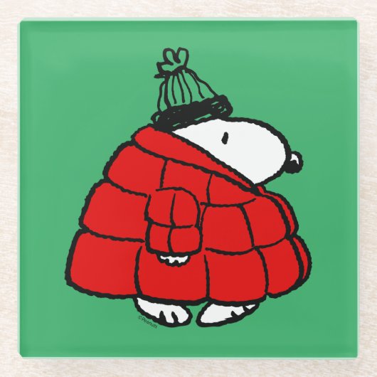 Erdnüsse | Snoopy Red Puffer Jacket Glasuntersetzer (Vorderseite)