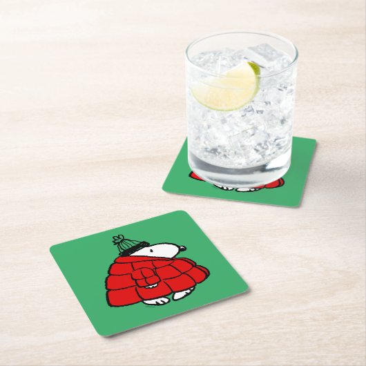 Erdnüsse | Snoopy Red Puffer Jacket Rechteckiger Pappuntersetzer (Vor Ort)