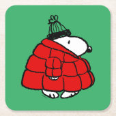 Erdnüsse | Snoopy Red Puffer Jacket Rechteckiger Pappuntersetzer (Vorderseite)
