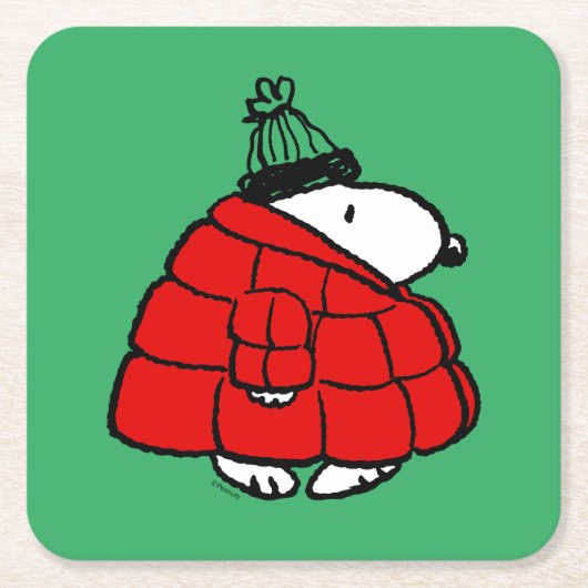 Erdnüsse | Snoopy Red Puffer Jacket Rechteckiger Pappuntersetzer (Vorderseite)