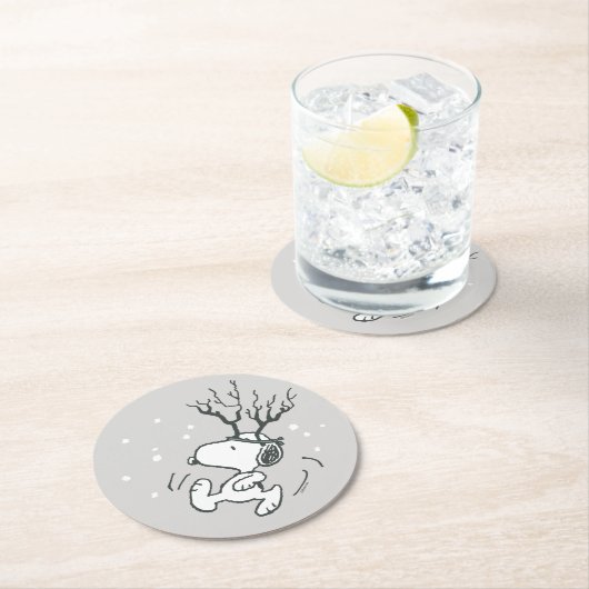 Erdnüsse | Snoopy Rentier Runder Pappuntersetzer (Vor Ort)