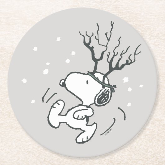Erdnüsse | Snoopy Rentier Runder Pappuntersetzer (Vorderseite)