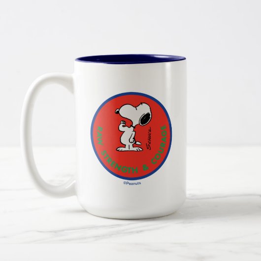 Erdnüsse | Snoopy Row Stärke & Mut Abzeichen Zweifarbige Tasse (Links)