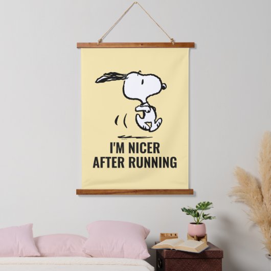 Erdnüsse | Snoopy Running Wandteppich Mit Holzrahmen (Schlafzimmer)