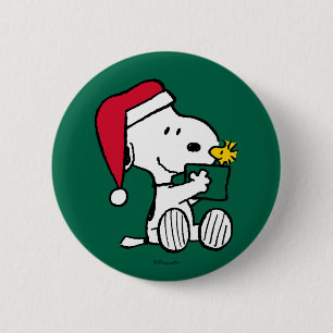 Erdnüsse   Snoopy Santa & Woodstock Geschenk Button