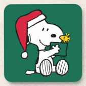 Erdnüsse | Snoopy Santa & Woodstock Geschenk Getränkeuntersetzer (Vorderseite)