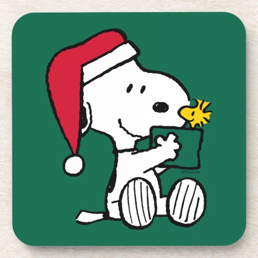 Erdnüsse | Snoopy Santa & Woodstock Geschenk Getränkeuntersetzer (Vorderseite)
