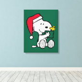 Erdnüsse | Snoopy Santa & Woodstock Geschenk Leinwanddruck (Insitu (Holzboden))