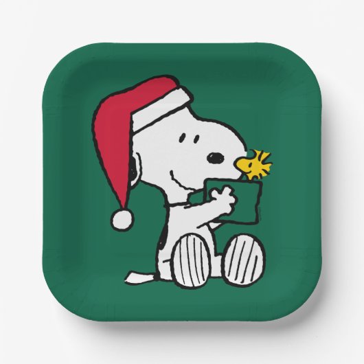 Erdnüsse | Snoopy Santa & Woodstock Geschenk Pappteller (Vorderseite)