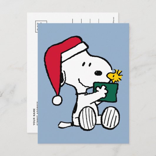 Erdnüsse | Snoopy Santa & Woodstock Geschenk Postkarte (Vorne/Hinten)