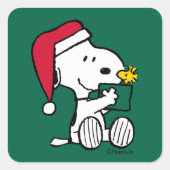 Erdnüsse | Snoopy Santa & Woodstock Geschenk Quadratischer Aufkleber (Vorderseite)
