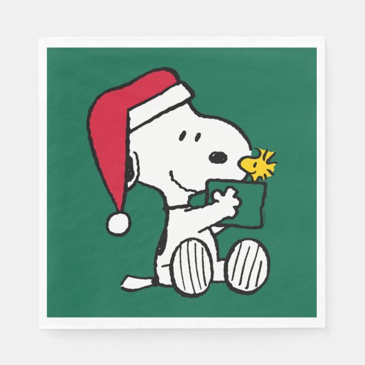 Erdnüsse | Snoopy Santa & Woodstock Geschenk Serviette (Vorderseite)