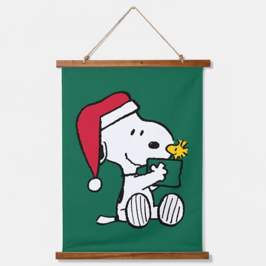 Erdnüsse | Snoopy Santa & Woodstock Geschenk Wandteppich Mit Holzrahmen (Vorderseite)