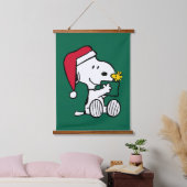 Erdnüsse | Snoopy Santa & Woodstock Geschenk Wandteppich Mit Holzrahmen (Schlafzimmer)
