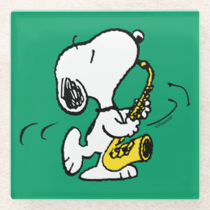 Erdnüsse   Snoopy Saxophone Player Glasuntersetzer