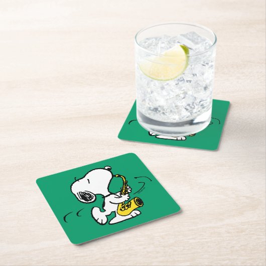 Erdnüsse | Snoopy Saxophone Player Rechteckiger Pappuntersetzer (Vor Ort)