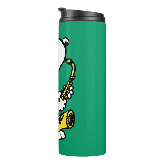 Erdnüsse | Snoopy Saxophone Player Thermosbecher (Nach rechts gedreht)