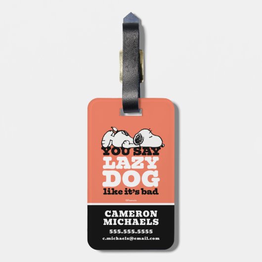 Erdnüsse | Snoopy Sie sagen Lazy Hund, als wäre es Gepäckanhänger (Rückseite vertikal)