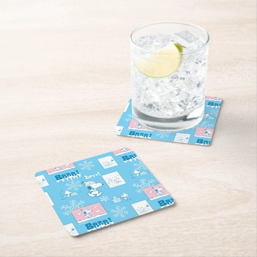 Erdnüsse | Snoopy Snow Day Patterns Rechteckiger Pappuntersetzer (Vor Ort)