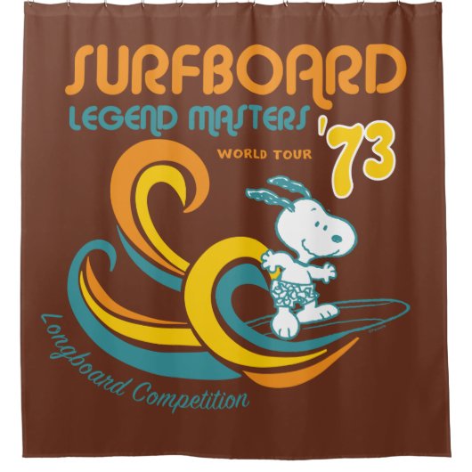 Erdnüsse | Snoopy Surfboard Longboard Wettbewerb Duschvorhang (Vorderseite)