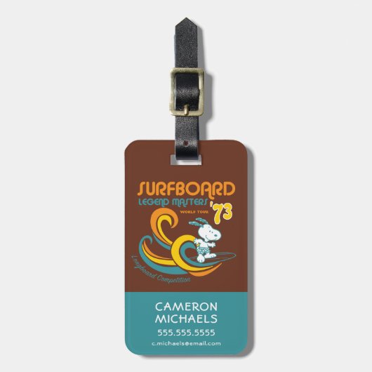 Erdnüsse | Snoopy Surfboard Longboard Wettbewerb Gepäckanhänger (Vorderseite vertikal)