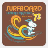 Erdnüsse | Snoopy Surfboard Longboard Wettbewerb Quadratischer Aufkleber (Vorderseite)