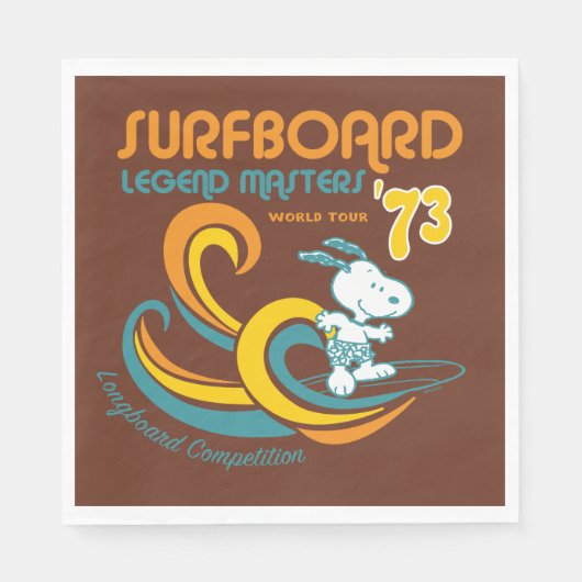 Erdnüsse | Snoopy Surfboard Longboard Wettbewerb Serviette (Vorderseite)