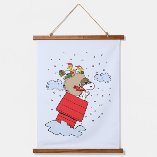 Erdnüsse | Snoopy the Flying Ace zu Weihnachten Wandteppich Mit Holzrahmen (Vorderseite)