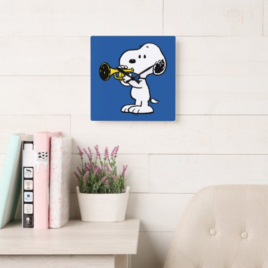 Erdnüsse | Snoopy Trumpet Player Quadratische Wanduhr (Lesesaal)