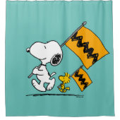 Erdnüsse | Snoopy- und Holzflaggen Duschvorhang (Vorderseite)