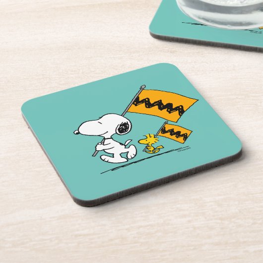 Erdnüsse | Snoopy- und Holzflaggen Getränkeuntersetzer (Linke Seite)